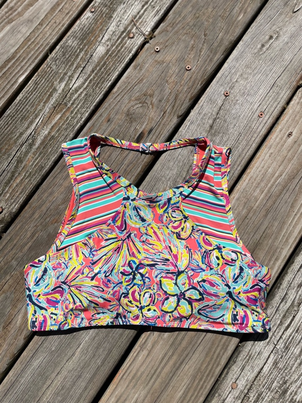 Floral Multicolor High Neck Women's Swim Top